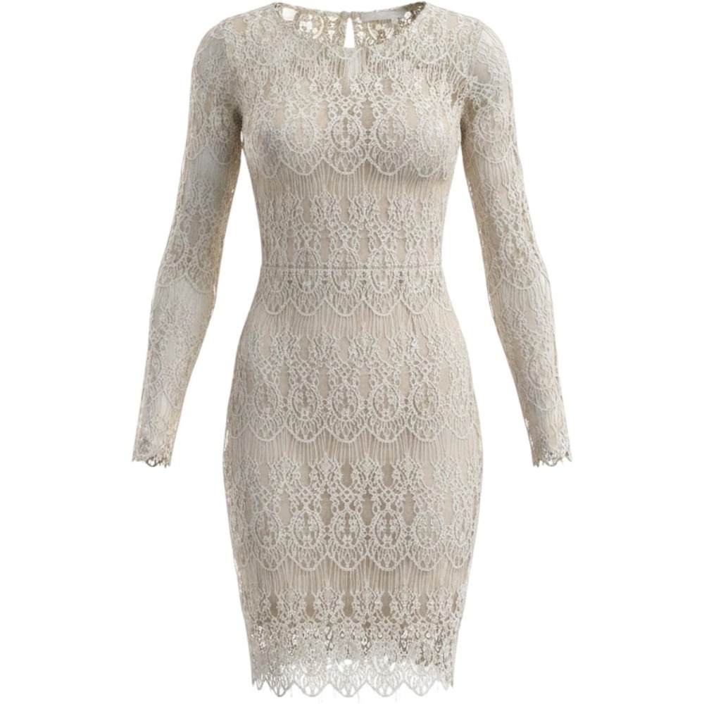 Lace Mini Dress Long Sleeve Cream Elegant BOHO Dress XS /#9074